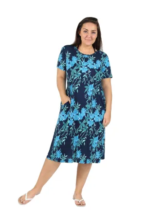 La Cera Plus Size Navy Floral Print A-line Dress