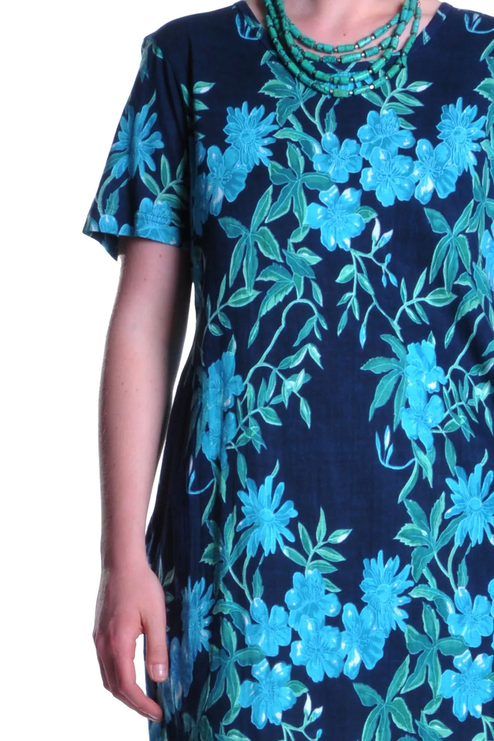 La Cera Plus Size Navy Floral Print A-line Dress
