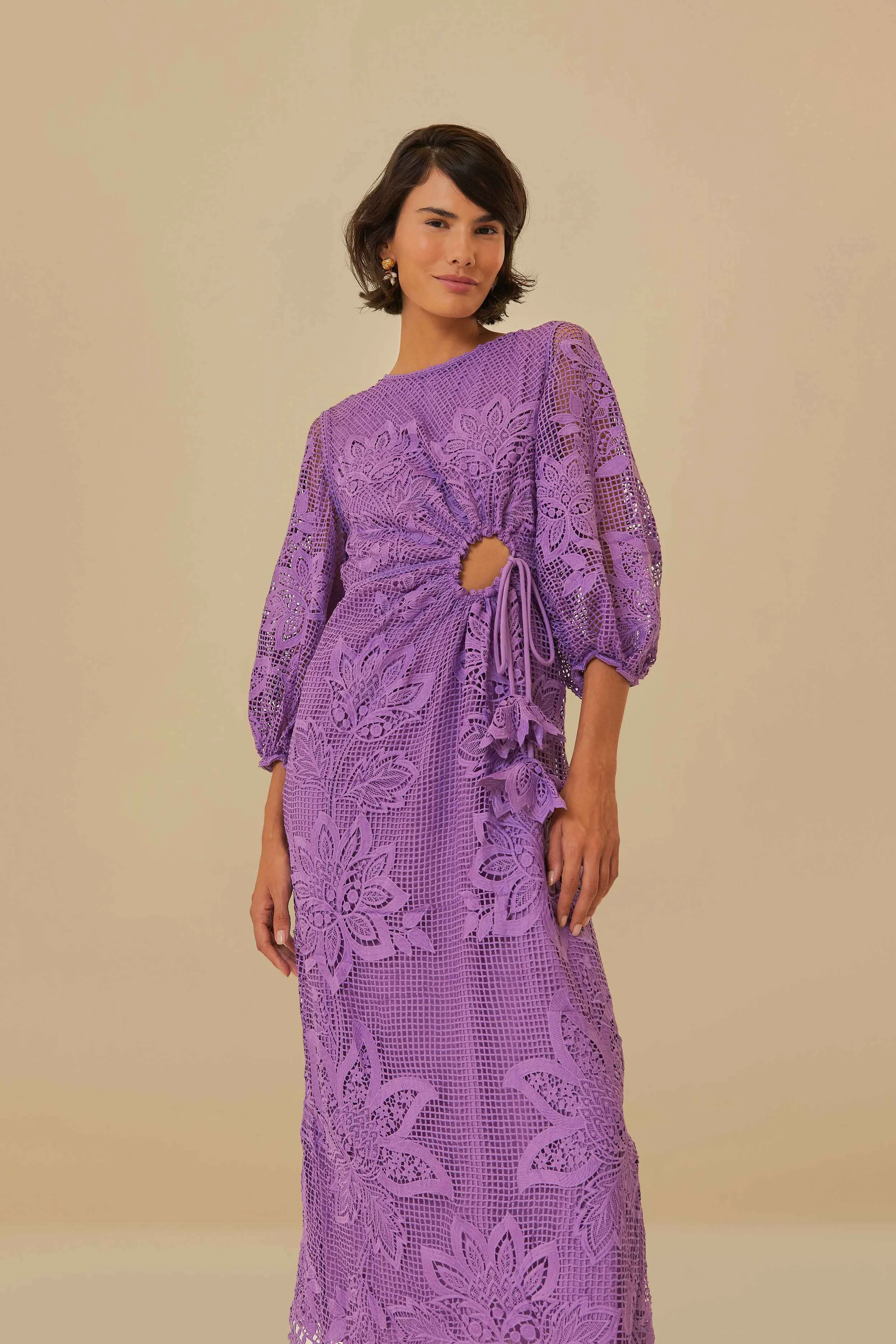 Lilac Guipure Cut-Out Midi Dress