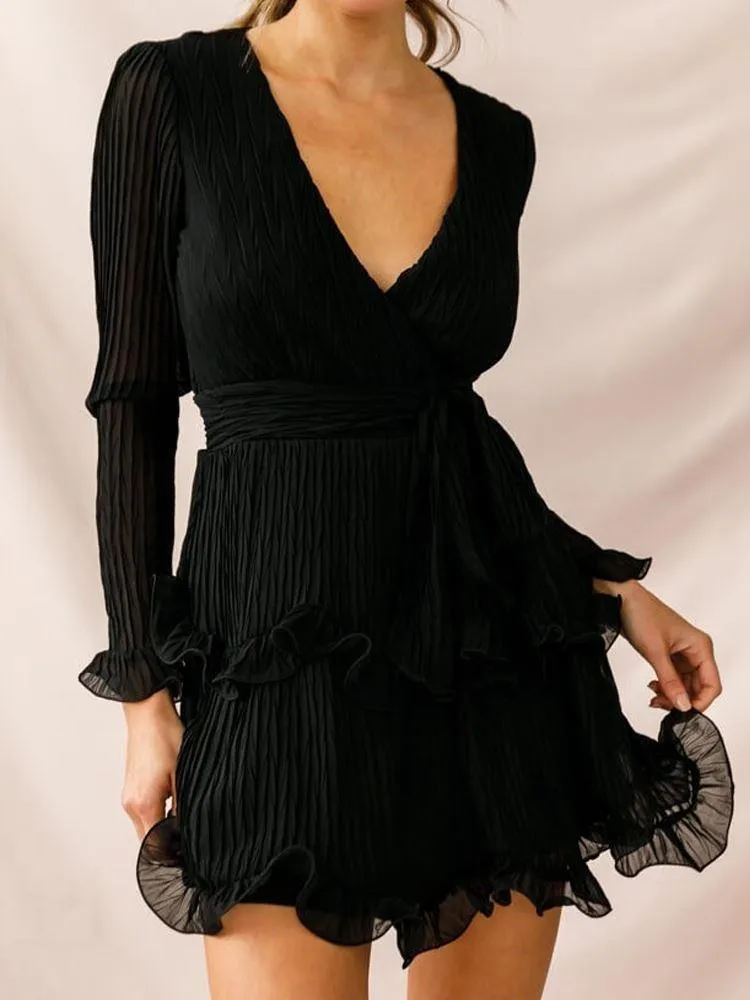 Long Sleeve Ruffle Strappy Short Dress