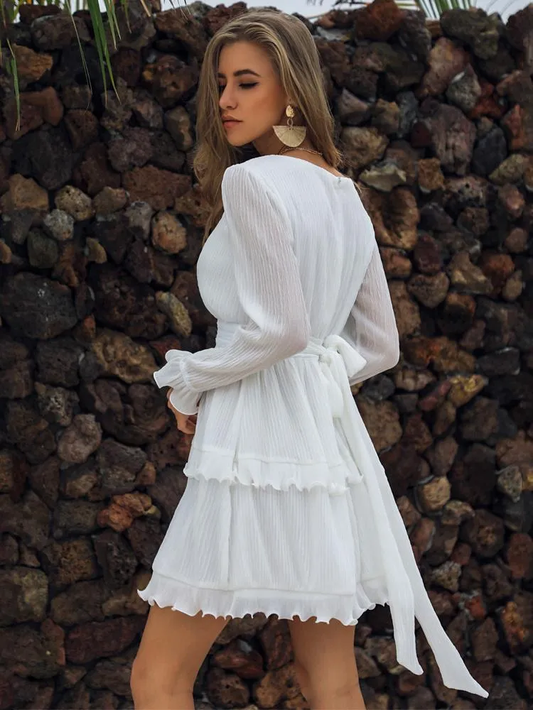 Long Sleeve Ruffle Strappy Short Dress