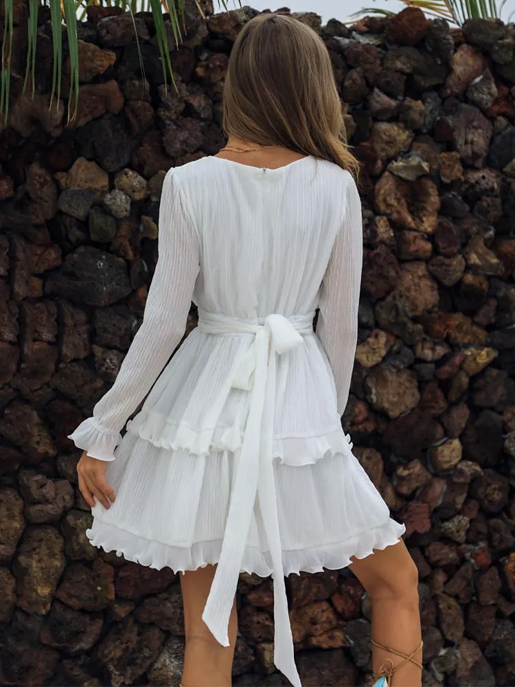 Long Sleeve Ruffle Strappy Short Dress
