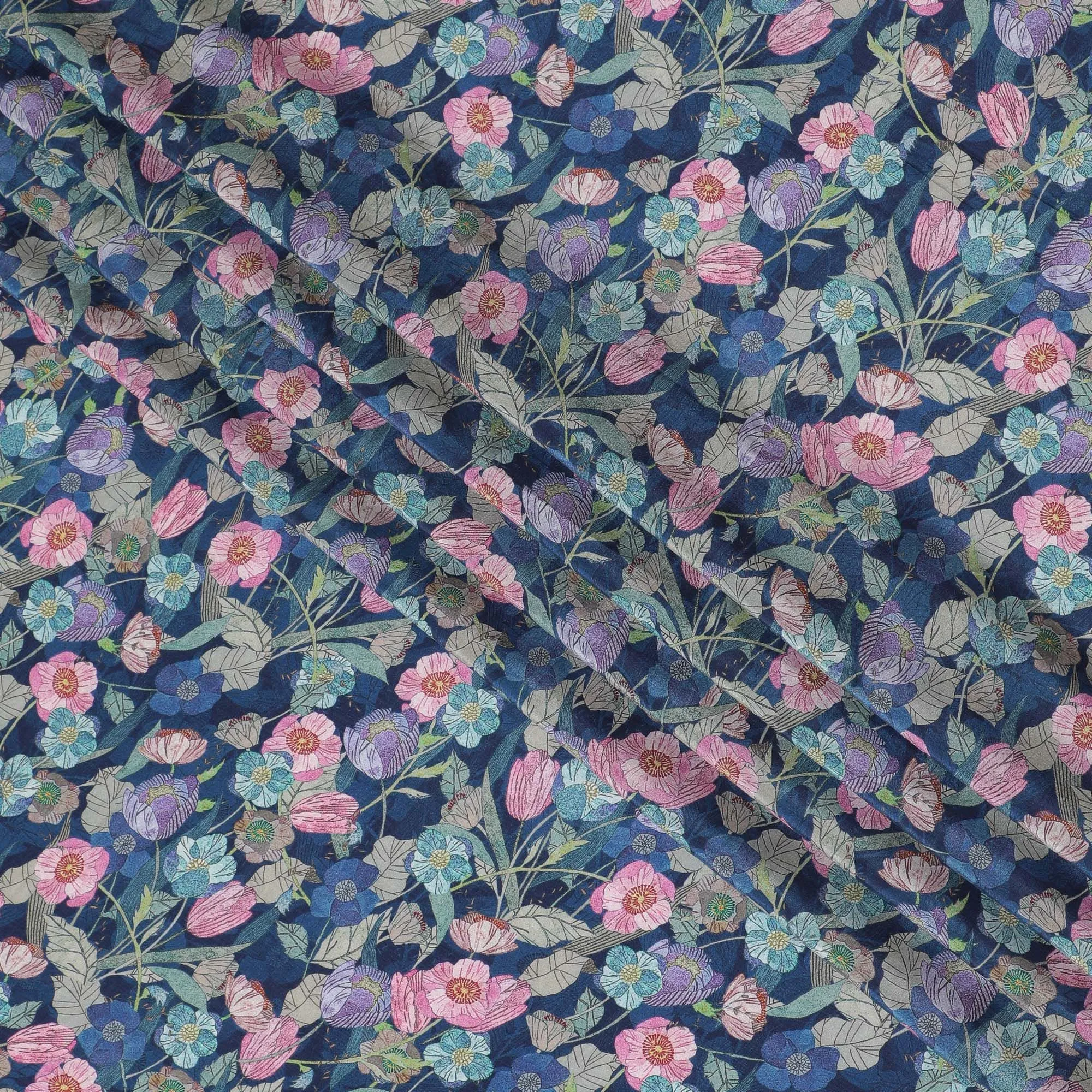 Midnight Garden Viscose Crepe Fabric - 110cm Wide - Enchanting Florals for Evening Wear - Buy Online-D18228