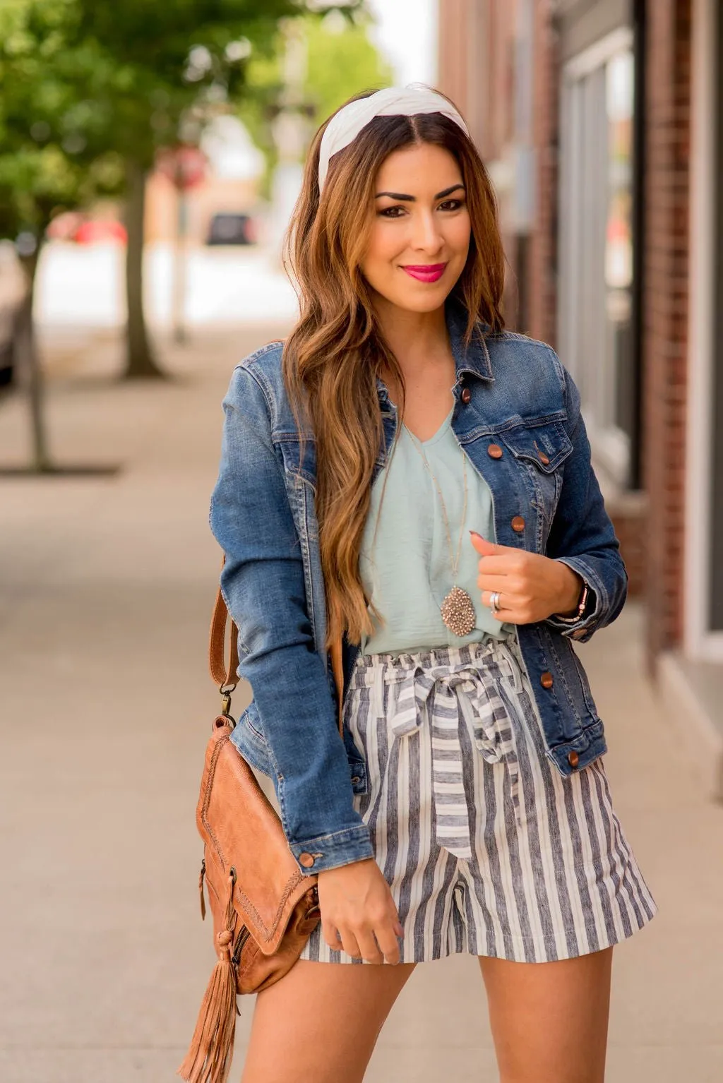 Mixed Stripe Tie Waist Shorts
