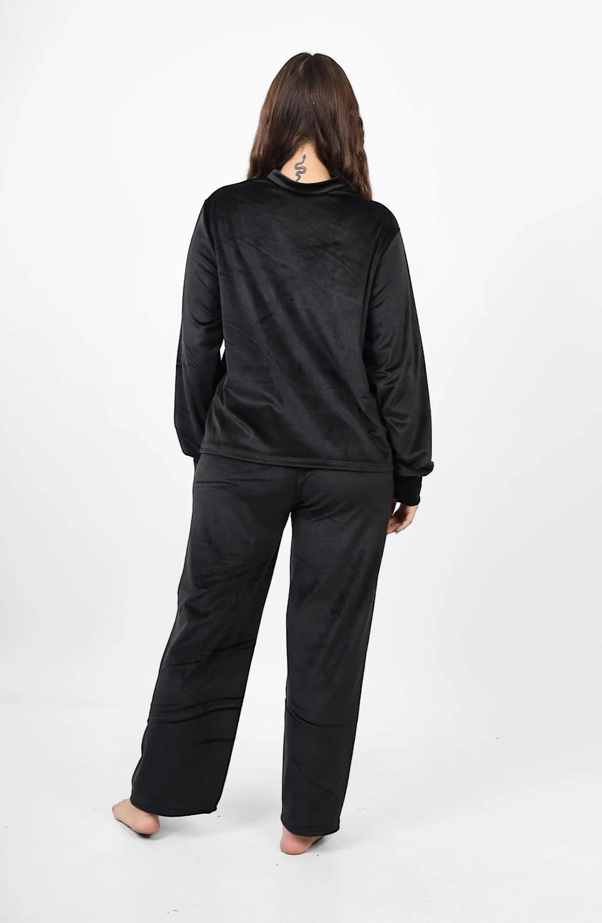 Night pjs with fleece backing set - Black