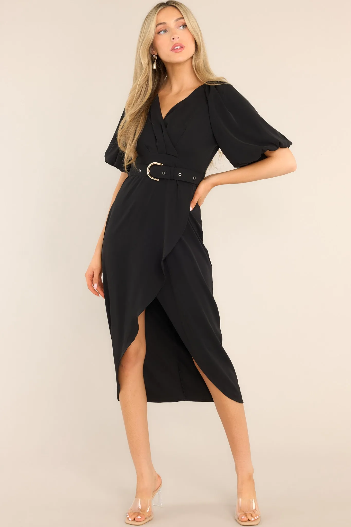 No Matter The Odds Black Belted Midi Dress