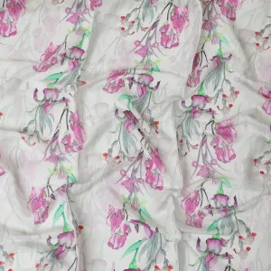 Off white synthetic crepe fabric with multicolor print in floral design-D10020