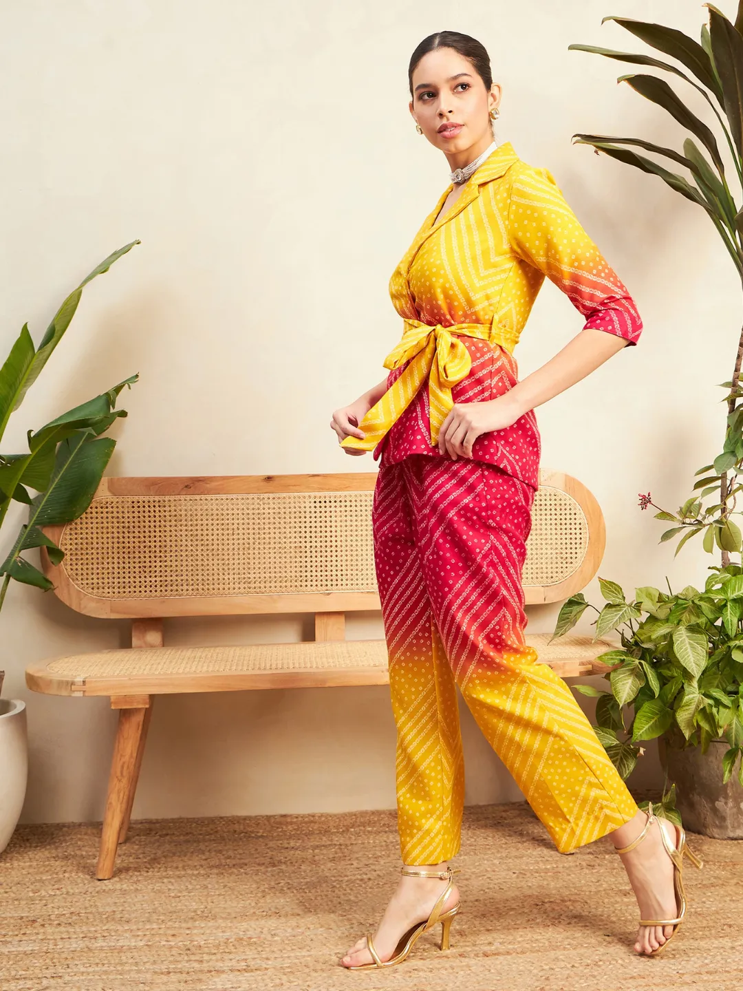Printed Linen 2 Piece Jacket and Pants Set