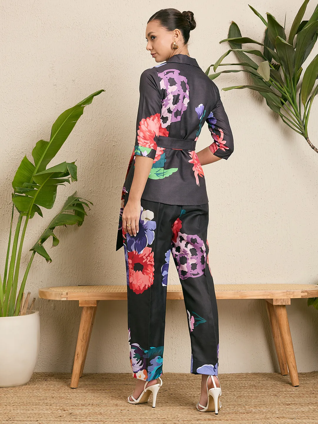 Printed Linen 2 Piece Jacket and Pants Set