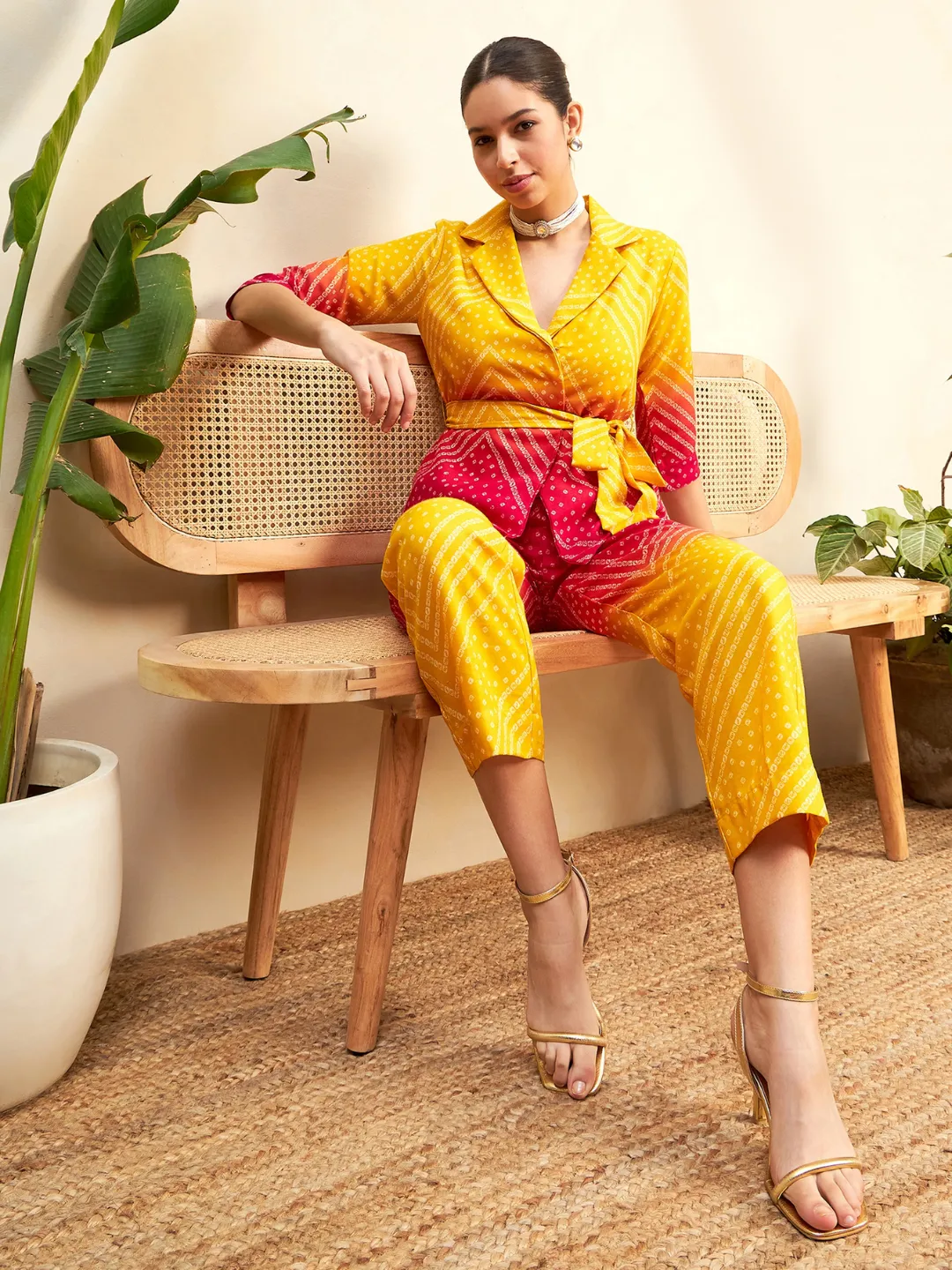 Printed Linen 2 Piece Jacket and Pants Set