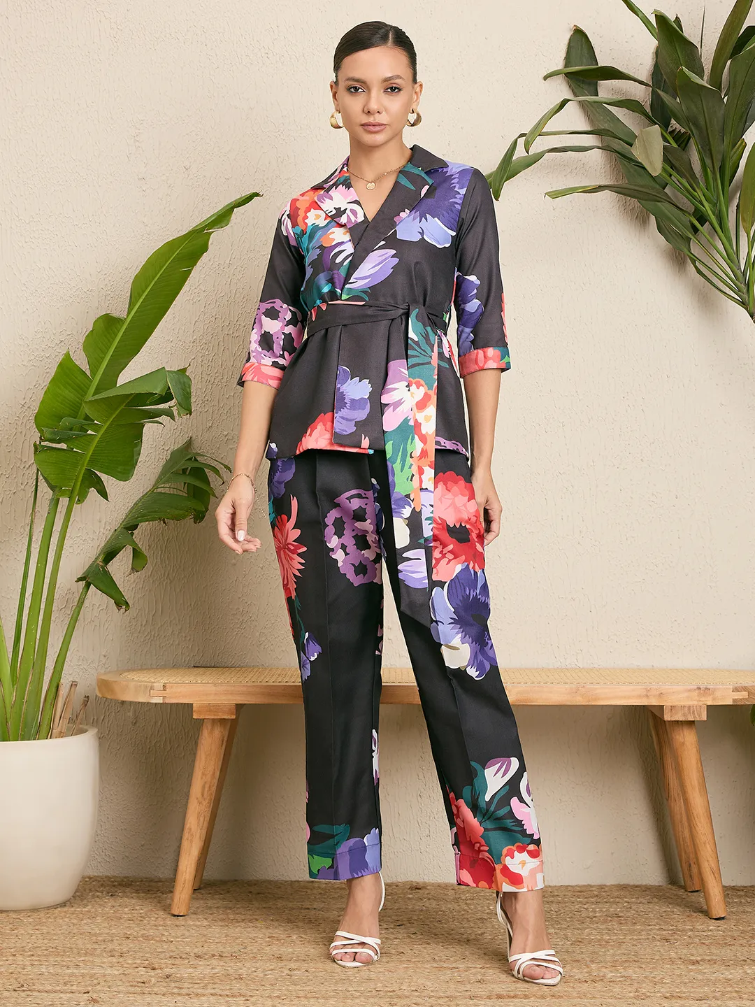Printed Linen 2 Piece Jacket and Pants Set