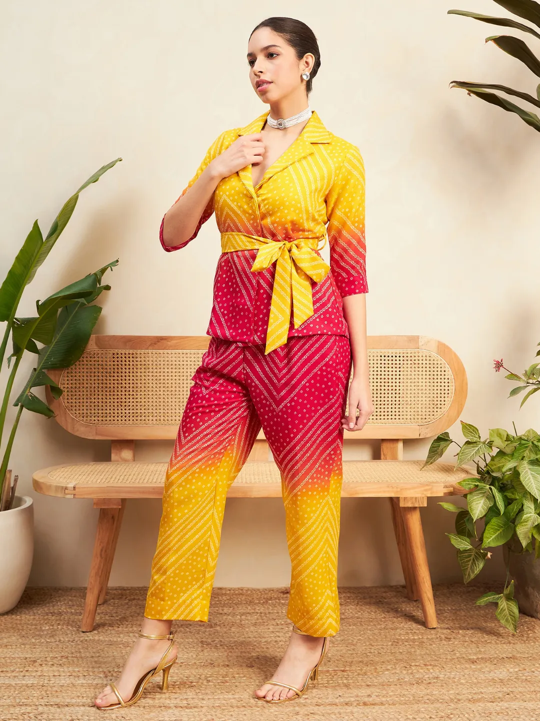 Printed Linen 2 Piece Jacket and Pants Set