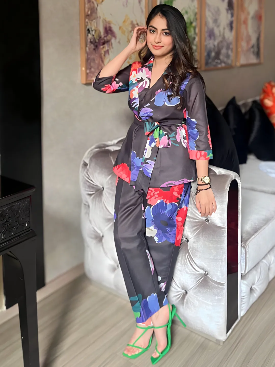 Printed Linen 2 Piece Jacket and Pants Set