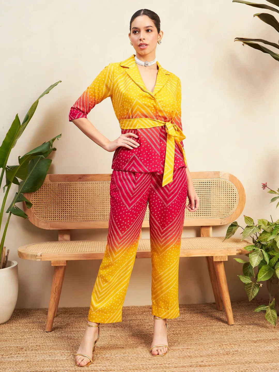 Printed Linen 2 Piece Jacket and Pants Set