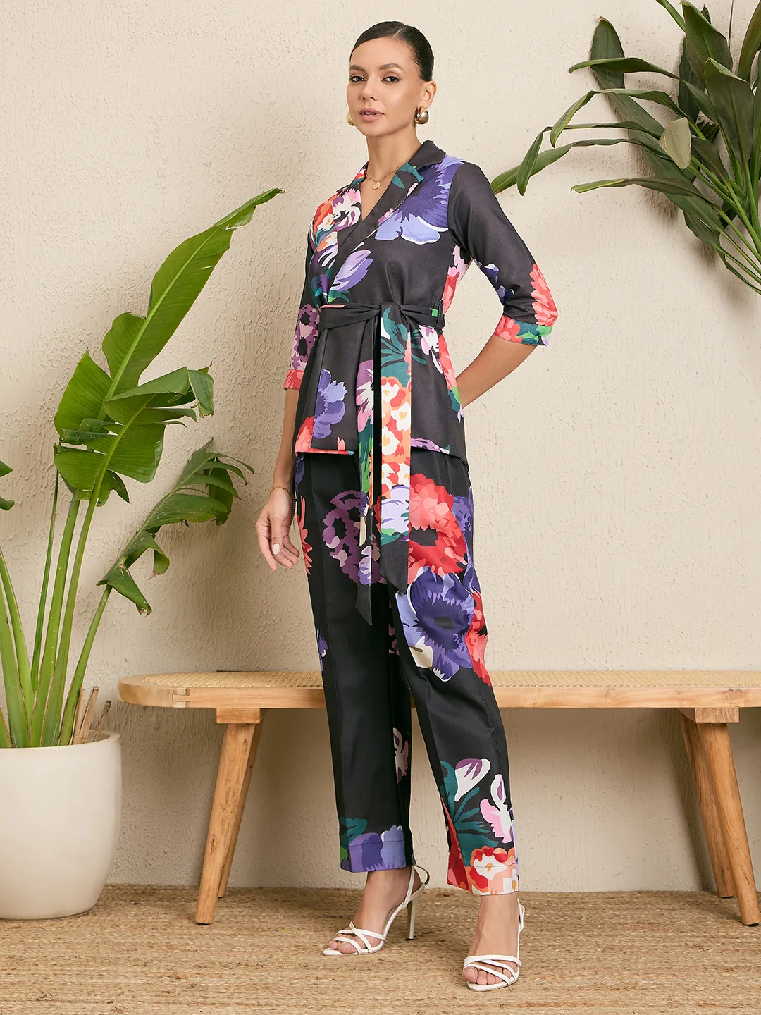 Printed Linen 2 Piece Jacket and Pants Set