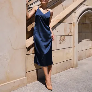 Satin Summer Dress Spaghetti Straps V-Neck Backless Long Dresses For Women Party Stylish Sundress