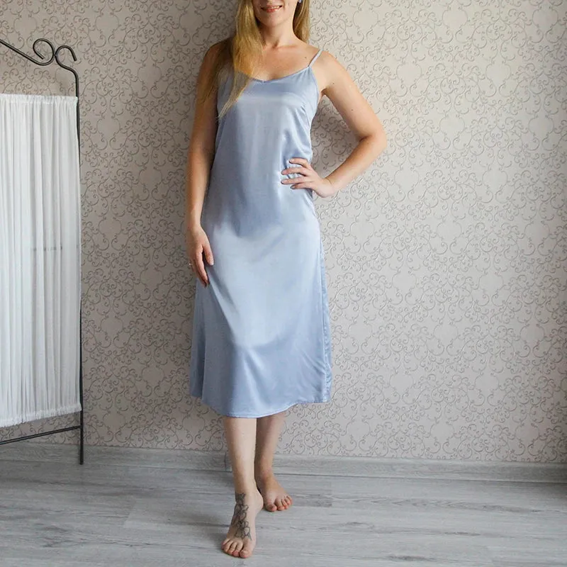 Satin Summer Dress Spaghetti Straps V-Neck Backless Long Dresses For Women Party Stylish Sundress