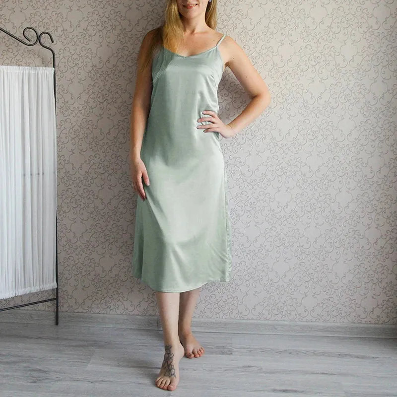 Satin Summer Dress Spaghetti Straps V-Neck Backless Long Dresses For Women Party Stylish Sundress