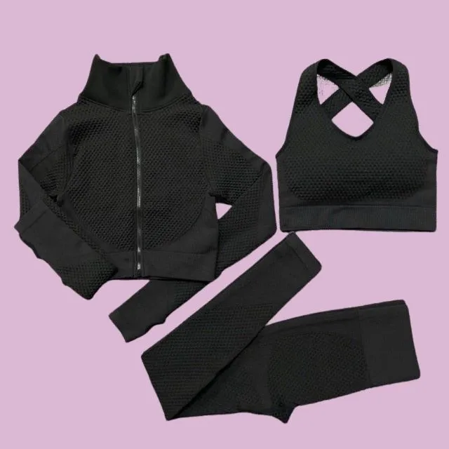 Seamless High Waist Leggings and Padded Sports Bra3 Piece Yoga Set