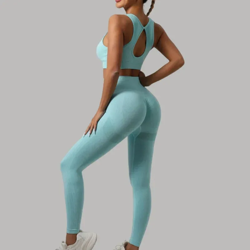 Seamless Women's 2-Piece Workout Set - Push Up Sports Bra & High Waist Yoga Leggings, Breathable & Quick Dry Fitness Apparel