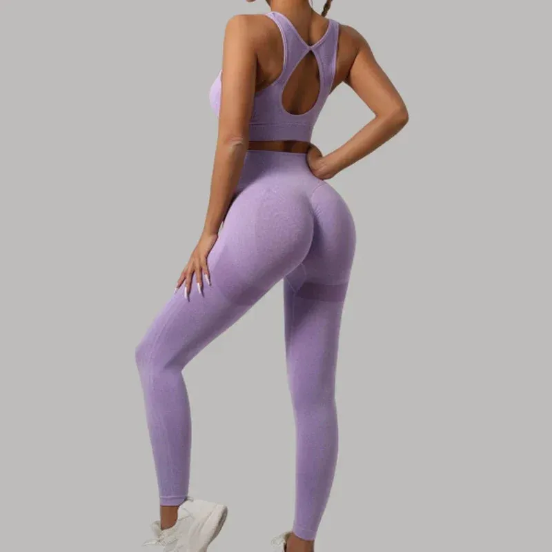 Seamless Women's 2-Piece Workout Set - Push Up Sports Bra & High Waist Yoga Leggings, Breathable & Quick Dry Fitness Apparel