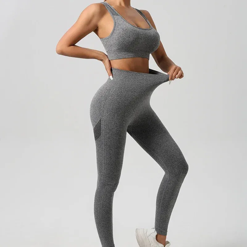 Seamless Women's 2-Piece Workout Set - Push Up Sports Bra & High Waist Yoga Leggings, Breathable & Quick Dry Fitness Apparel