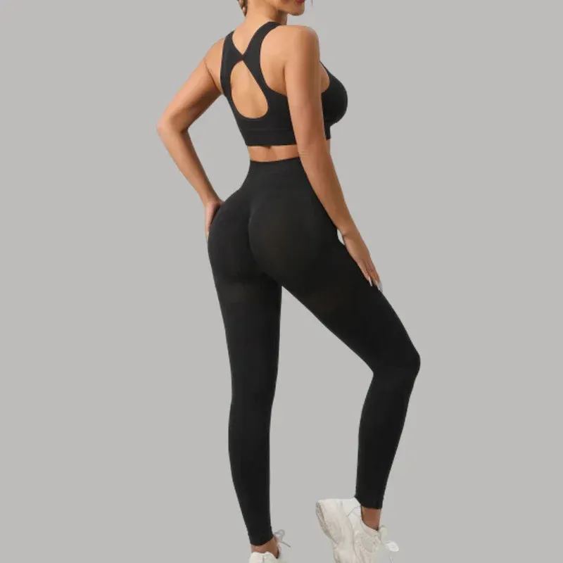 Seamless Women's 2-Piece Workout Set - Push Up Sports Bra & High Waist Yoga Leggings, Breathable & Quick Dry Fitness Apparel