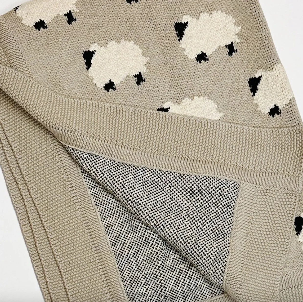 Sheep Jacquard Knit Baby Blanket