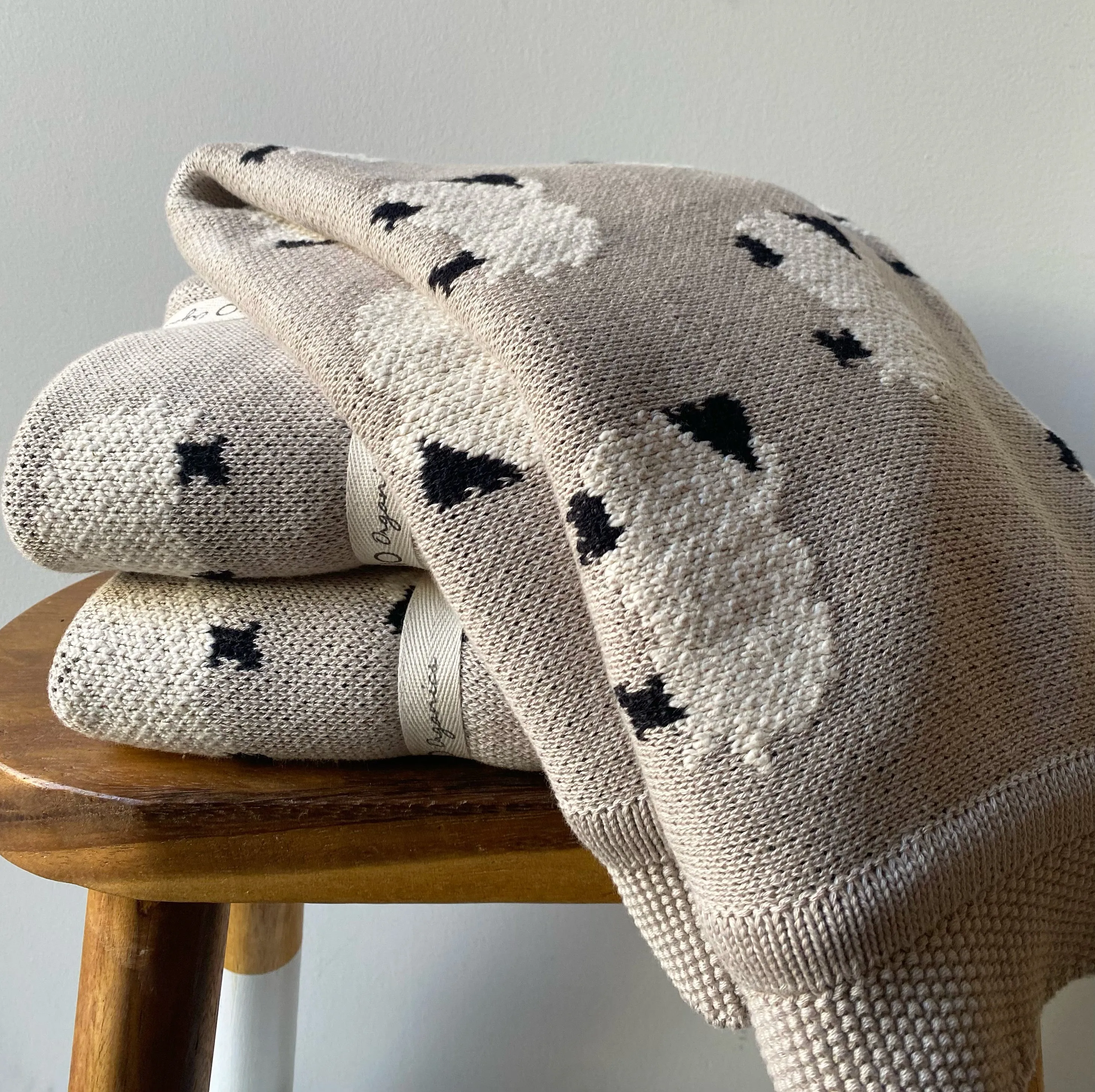Sheep Jacquard Knit Baby Blanket