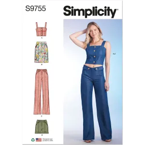 Simplicity Sewing Pattern S9755 Misses' Top, Skirt, Pants and Shorts