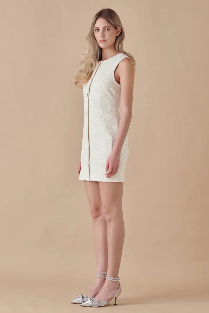 Sleeveless Tweed Stylish Mini Dress
