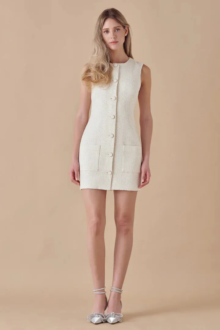 Sleeveless Tweed Stylish Mini Dress