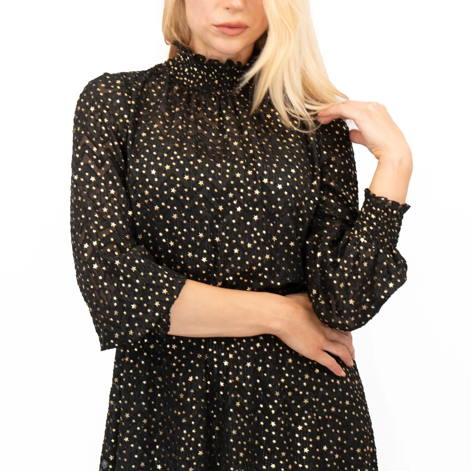 TED BAKER Elsiie Black Gold Star Midi Dress