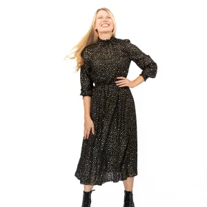 TED BAKER Elsiie Black Gold Star Midi Dress