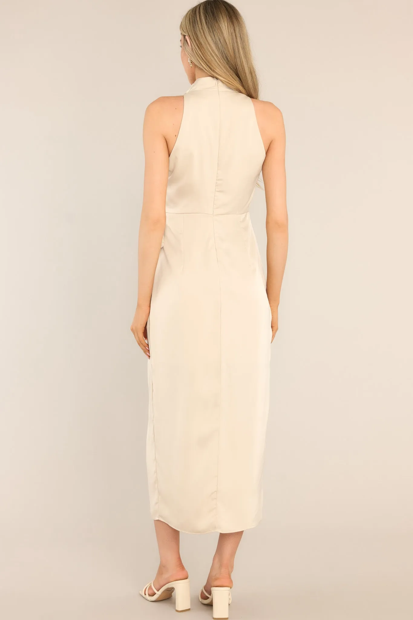 The Way Out Beige Cowl Neck Midi Dress