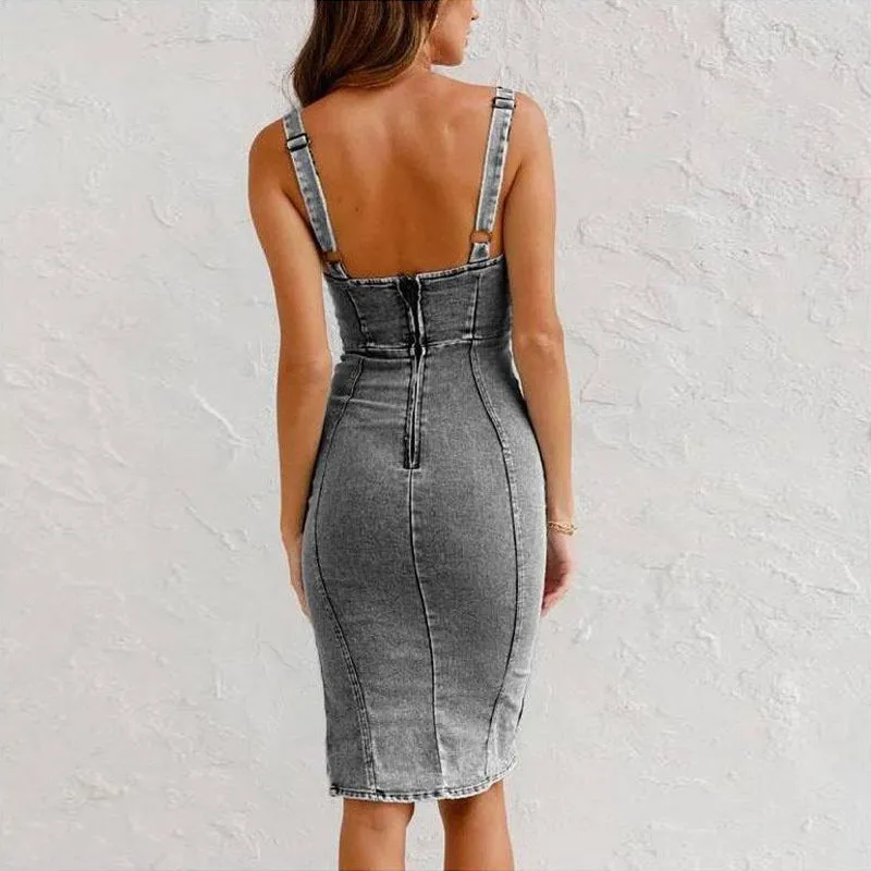 Trend4us Women's Sweetheart Sleeveless Denim Casual Dress