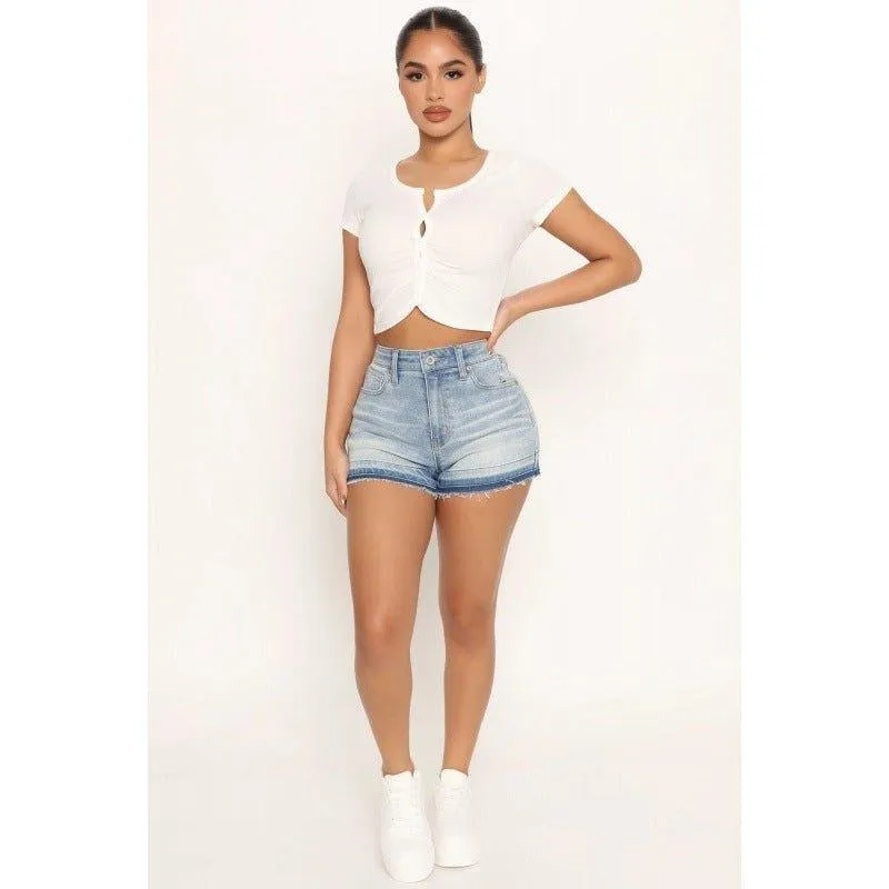 Washed Frayed Hem Denim Shorts - Chic and Comfortable Summer Essential