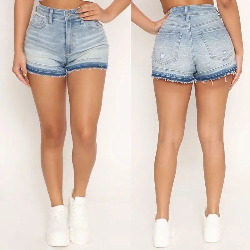 Washed Frayed Hem Denim Shorts - Chic and Comfortable Summer Essential