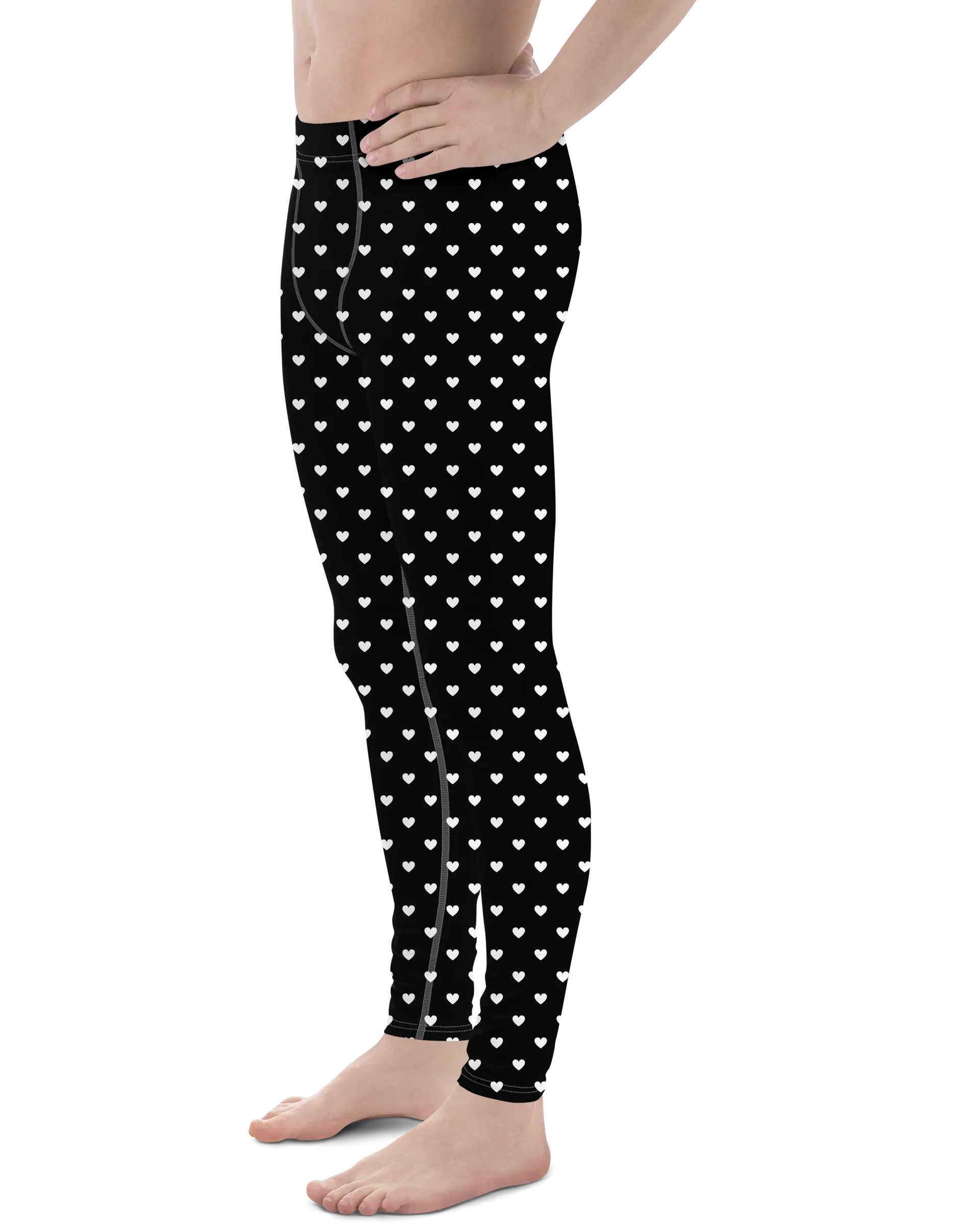 White Mini Hearts Black Meggings