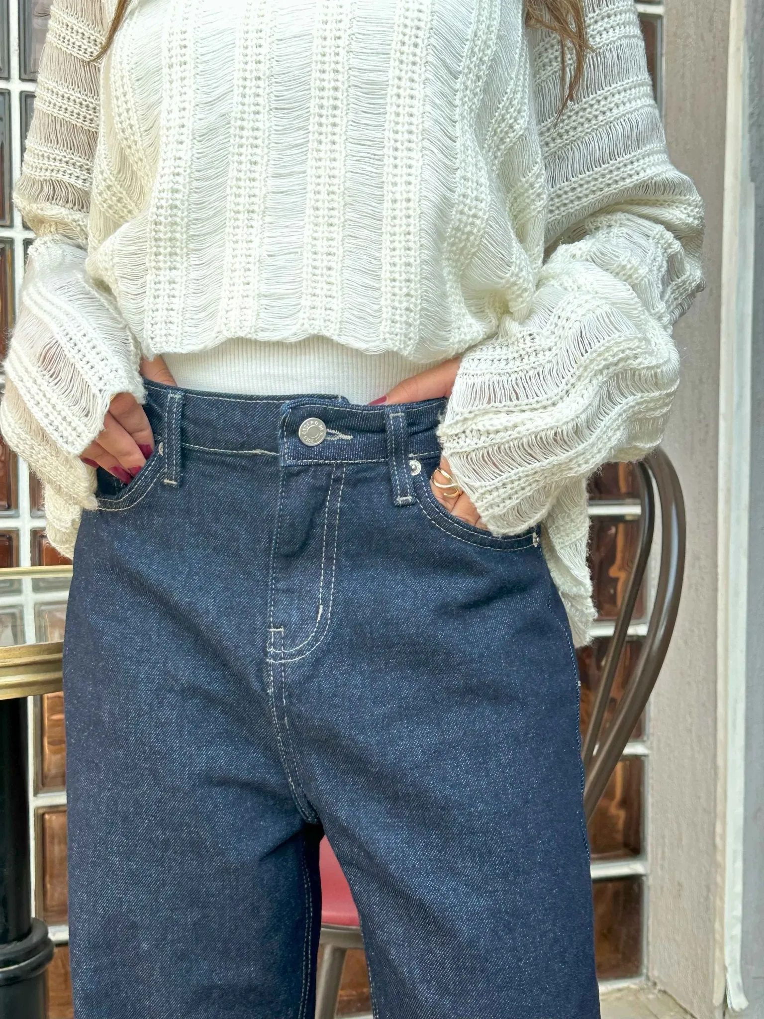 Wide Leg - High-Waisted Jeans In Indigo.