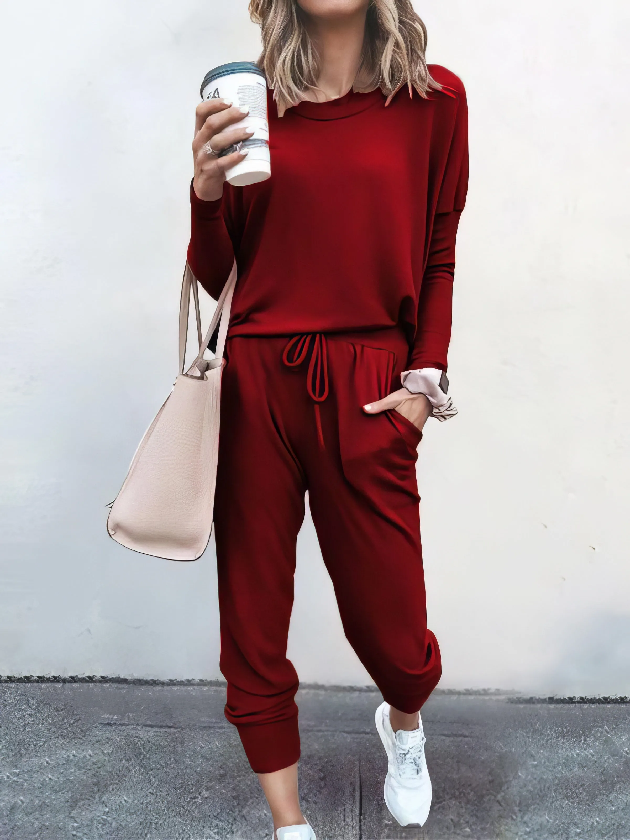 Women Solid Color Long Sleeve Long Pants Pajamas Set for Women