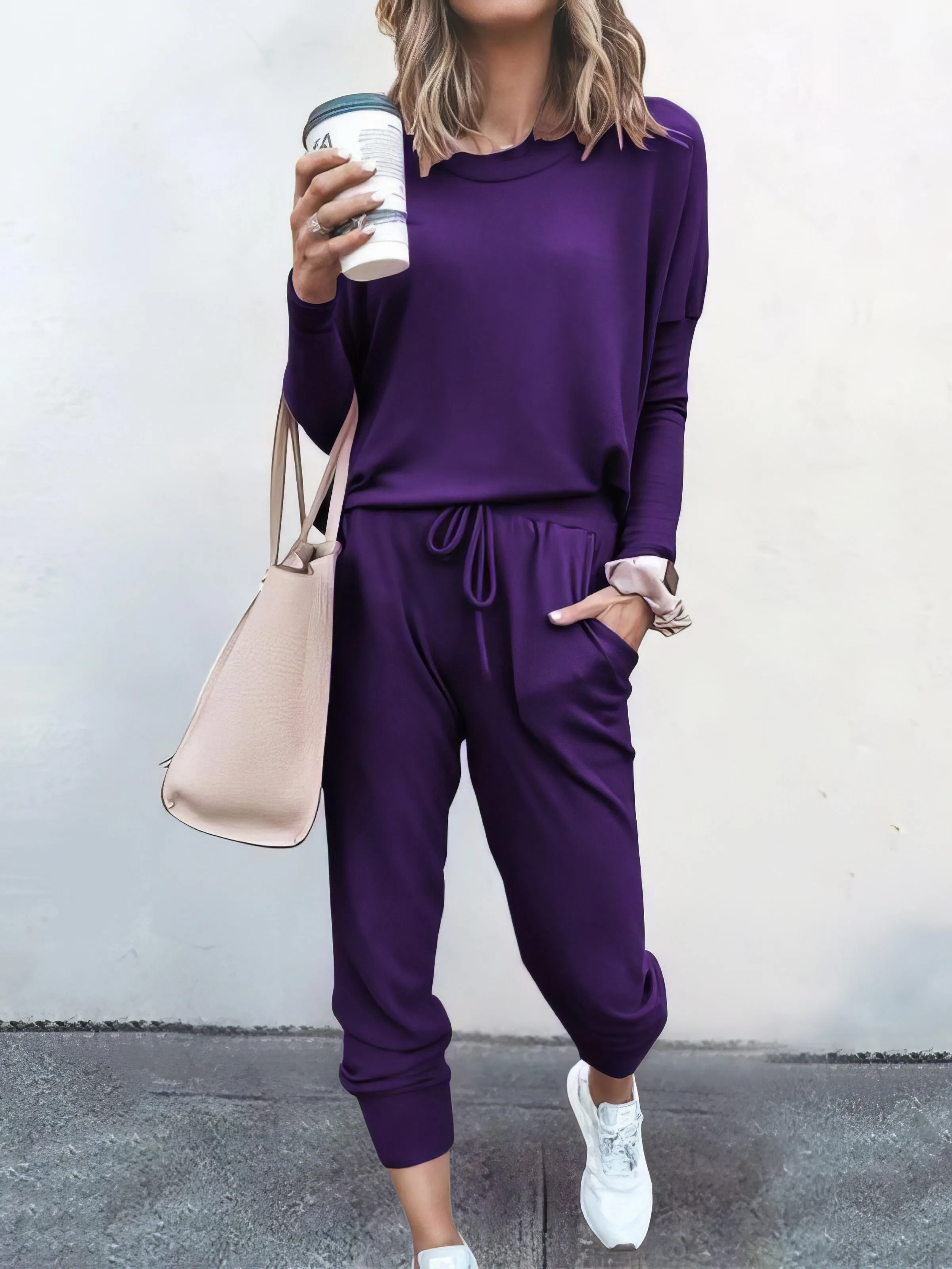 Women Solid Color Long Sleeve Long Pants Pajamas Set for Women