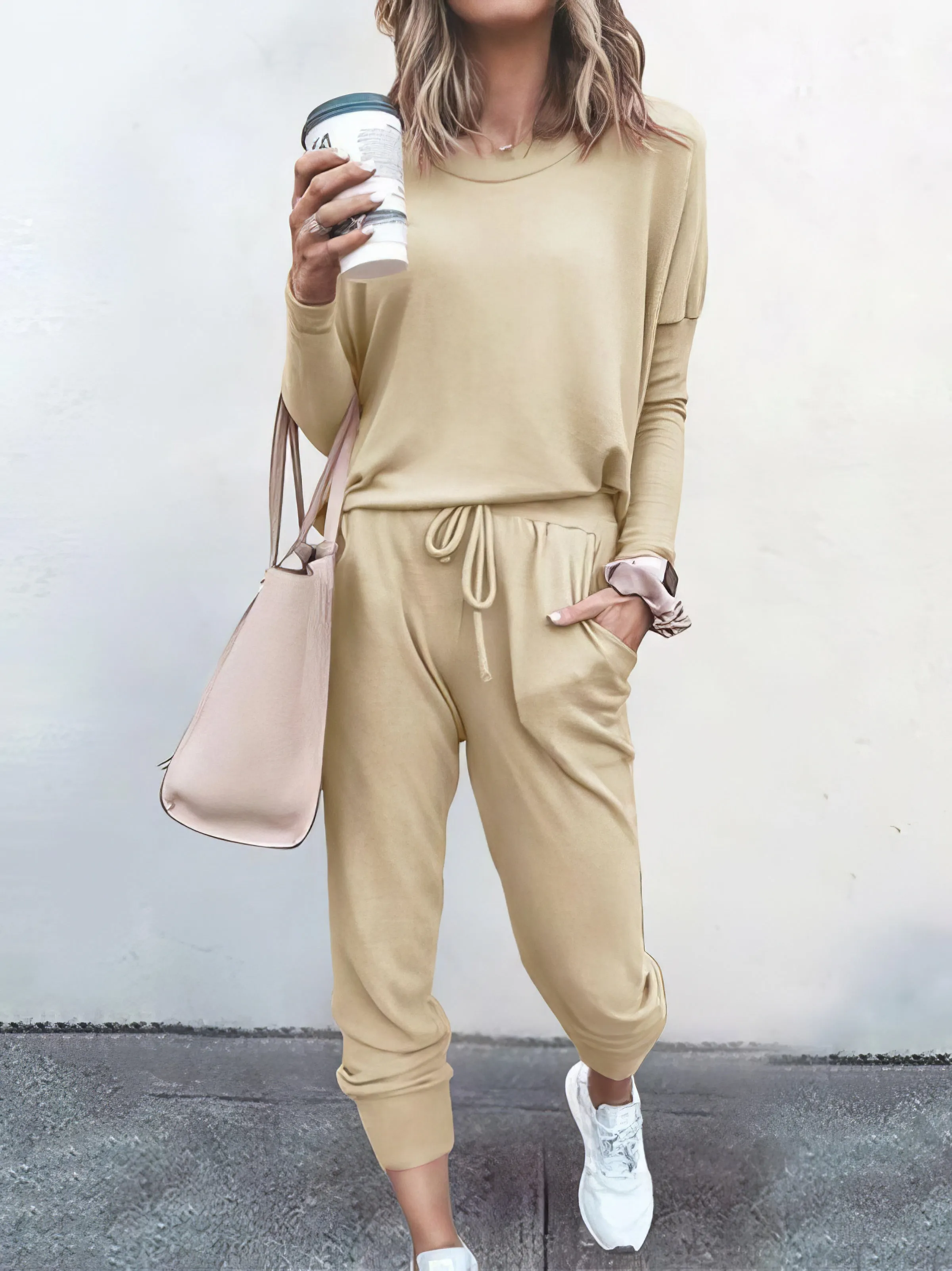 Women Solid Color Long Sleeve Long Pants Pajamas Set for Women