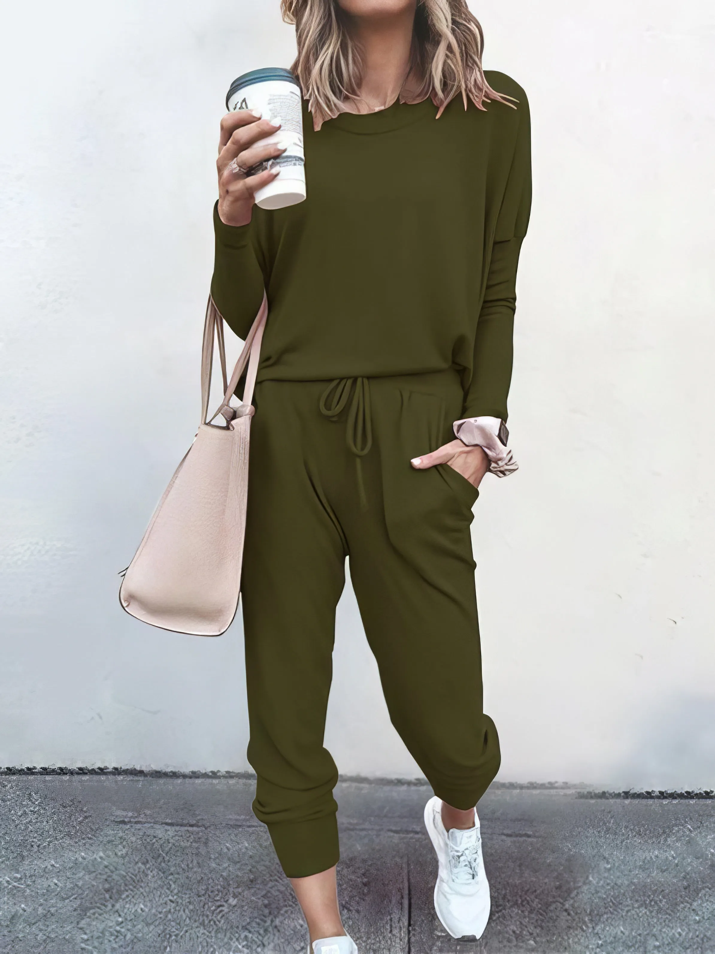 Women Solid Color Long Sleeve Long Pants Pajamas Set for Women