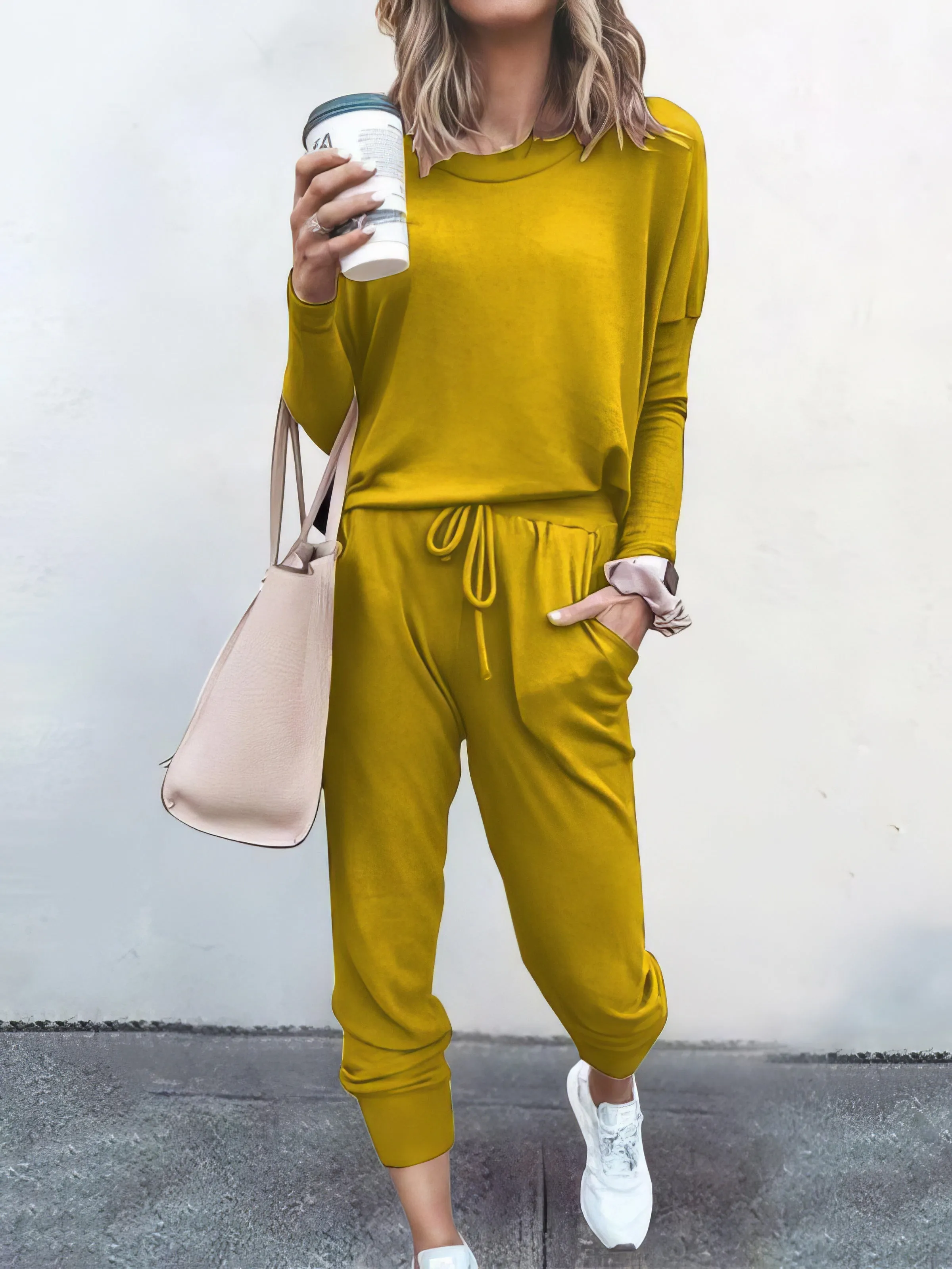 Women Solid Color Long Sleeve Long Pants Pajamas Set for Women