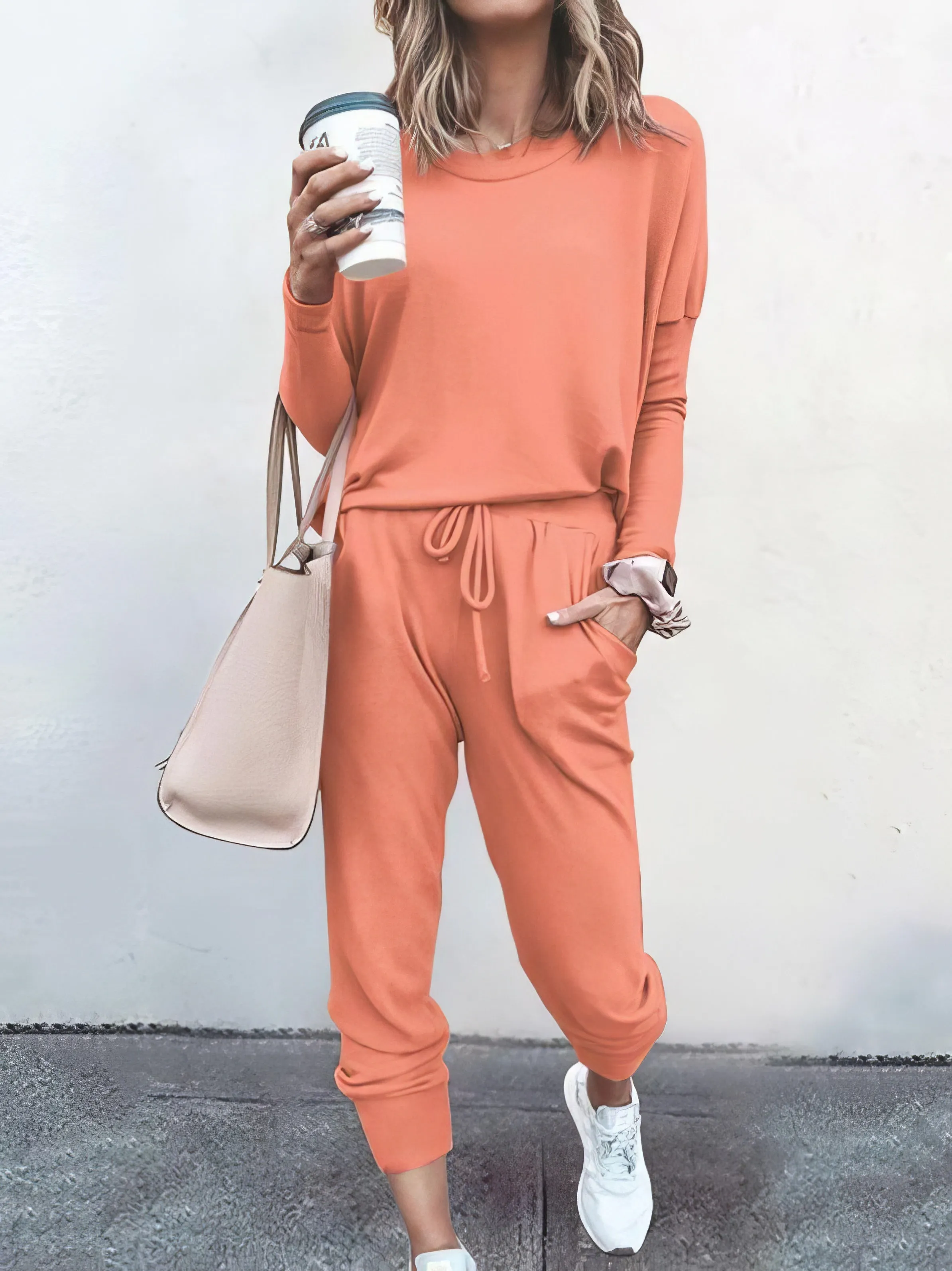 Women Solid Color Long Sleeve Long Pants Pajamas Set for Women