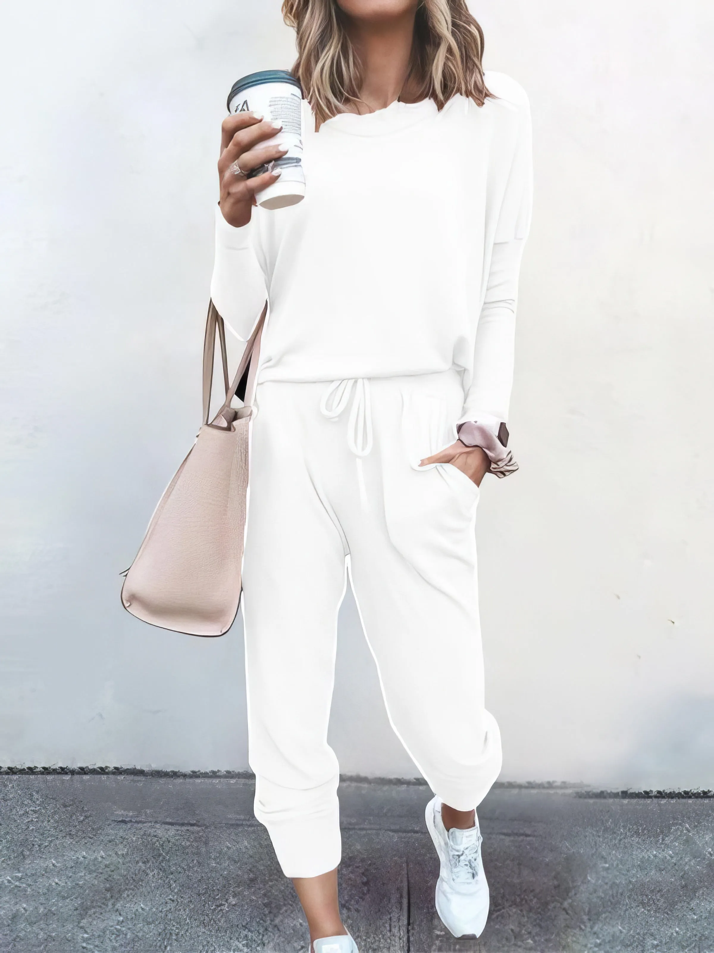 Women Solid Color Long Sleeve Long Pants Pajamas Set for Women