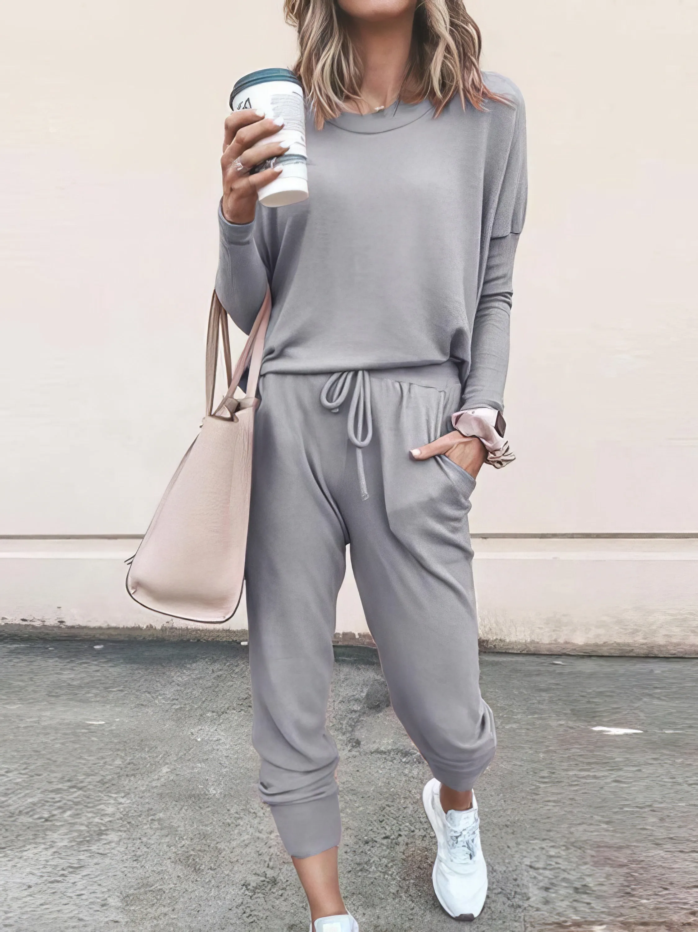 Women Solid Color Long Sleeve Long Pants Pajamas Set for Women