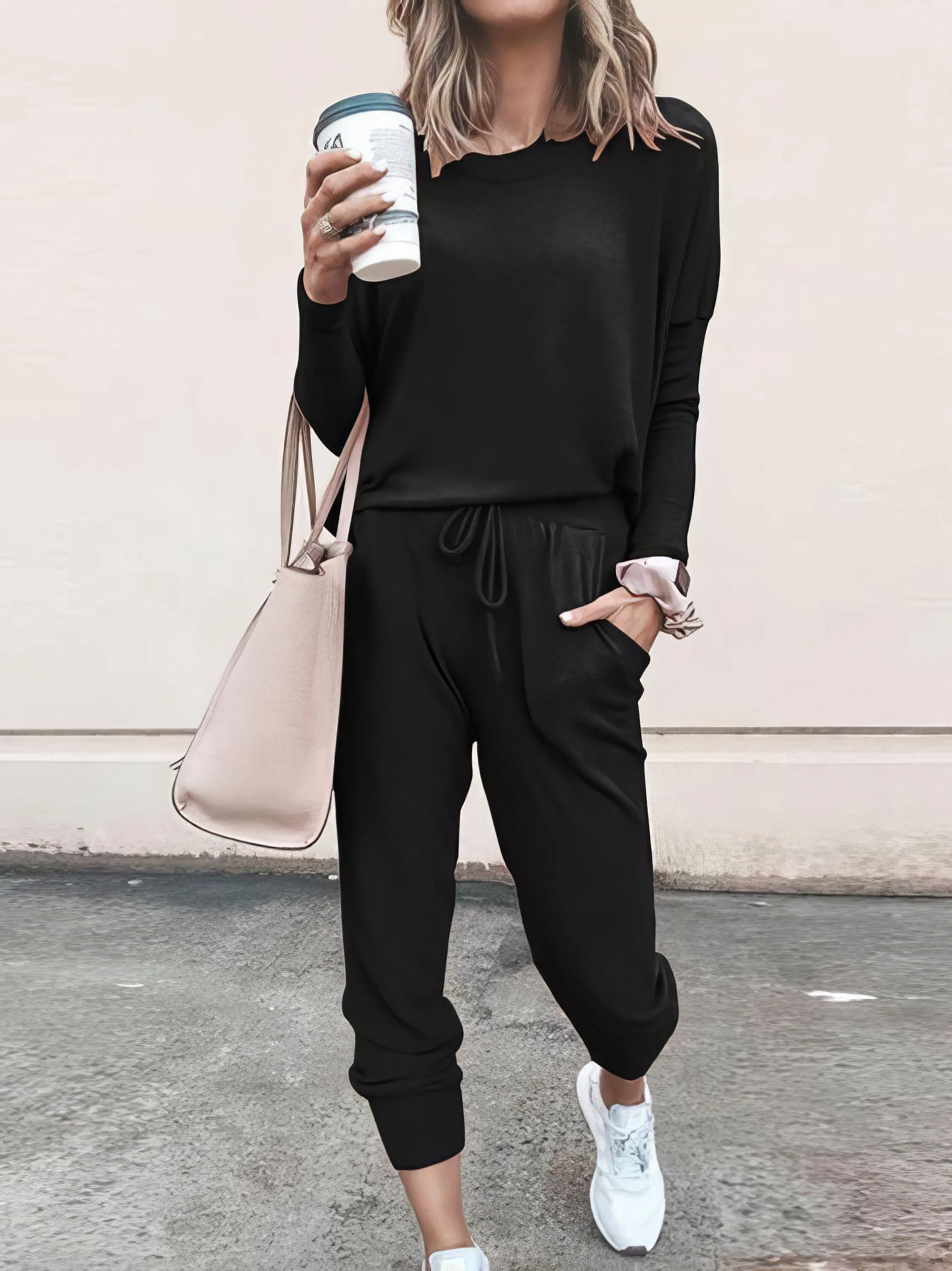 Women Solid Color Long Sleeve Long Pants Pajamas Set for Women