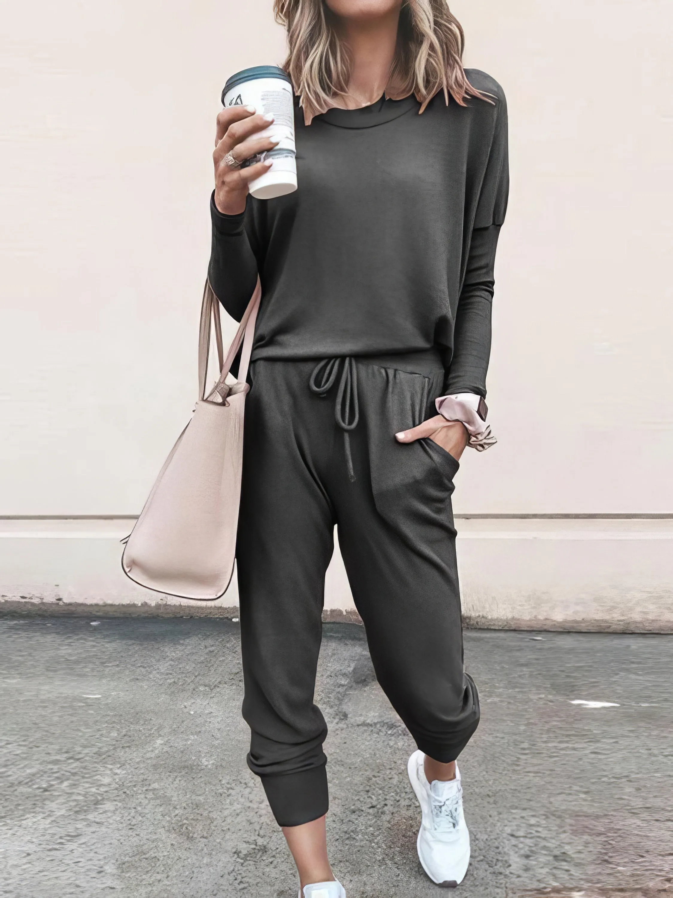 Women Solid Color Long Sleeve Long Pants Pajamas Set for Women